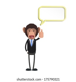 Happy business monkey with his thumb up over isolated background. Vector design. 