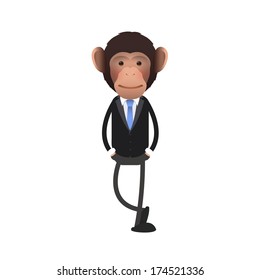 Happy business monkey over isolated background. Vector design. 