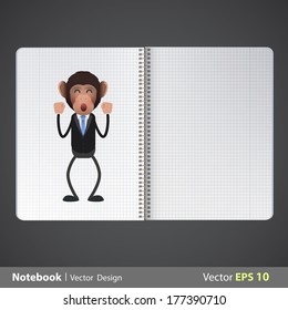 Happy business monkey printed on notebook