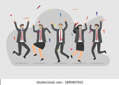 Happy business people 2D flat vector concept for banner, website, illustration, landing page, flyer, etc.