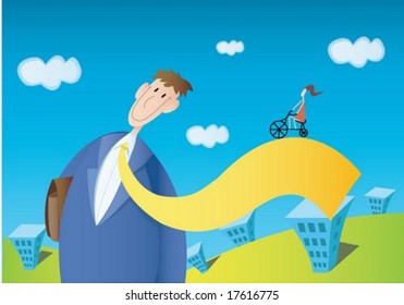 Happy Business People - enjoy relaxed lifestyle with cute smiling young female and male from city life background with blue sky and green grass : vector illustration