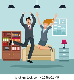 Happy business people at home