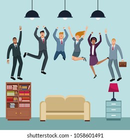 Happy business people at home