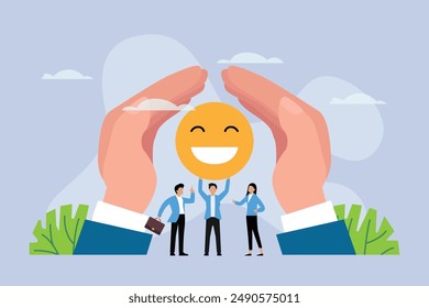 Happy business people with protection 2d flat vector illustration