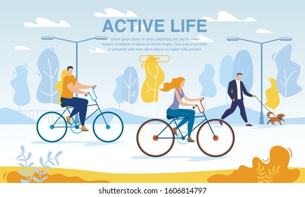 Happy Business People Riding Bikes Active Life Poster. Cycle to Work Day. Office Workers Cycling Outdoor Public Urban Park. Eco Transpiration to Job. World Environment Safety. Healthy Lifestyle
