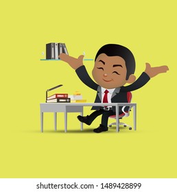 Happy business people sit at the table