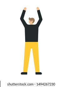Happy business with raised hands man on a white background. The concept of friendship, healthy lifestyle, success. Vector illustration in a flat style.