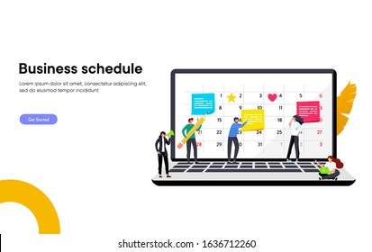 happy business team make an agenda appointment in the laptop vector illustration concept, time management organization at work can use for, landing page, template, ui, web, homepage, poster, banner