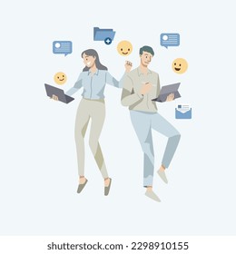 Happy business team people flaoting celebrating success in the air.The concept of happiness, joy and success.Vector illustration.