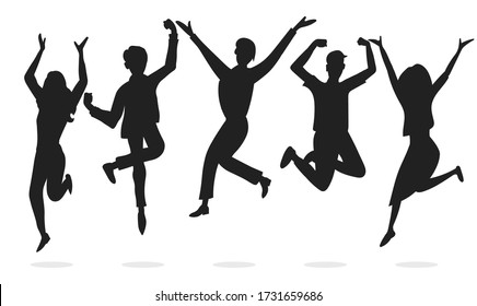 Happy business workers jumping Silhouettes celebrating success achievement. Office worker set. Vector