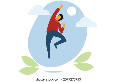 Happy businessman achieving his goal and showing jump
