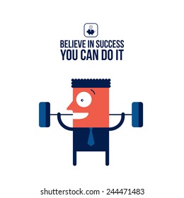 Happy businessman with barbell Business concept Vector illustration