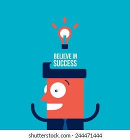 Happy businessman with bright idea Business success concept Vector illustration