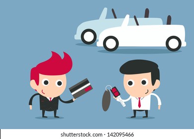 happy businessman buying car, vector