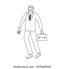 Happy businessman cartoon on black and white