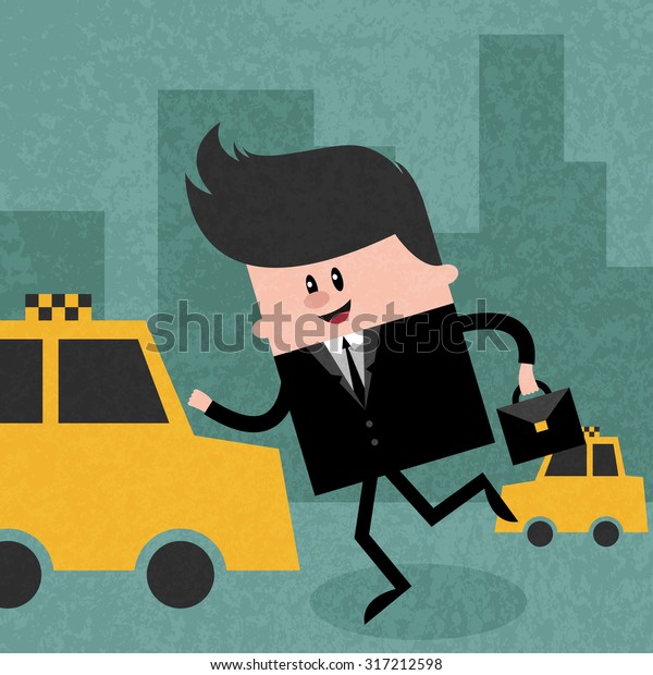 Happy Businessman Catching Taxi Go Work Stock Vector Royalty Free