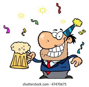 Happy Businessman Celebrating At A Party With Beer