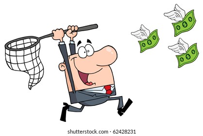 Happy Businessman Chasing Money