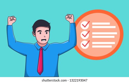 Happy Businessman with checklist completed job