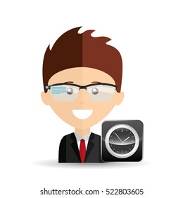 happy businessman clock network media icon vector illustration eps 10