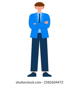 Happy businessman crossed arms flat vector illustration, professional woman