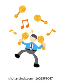 happy businessman dance music maraca cartoon doodle flat design style vector illustration