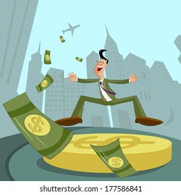 Happy businessman with dollar, Profit concept