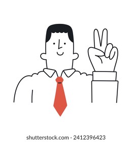 Happy Businessman Giving Peace Sign - Doodle style with an editable strike.