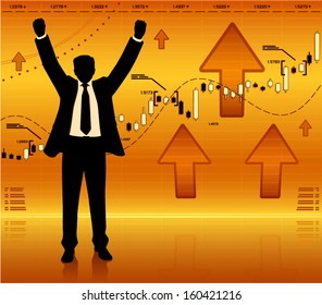 Happy businessman with growing chart