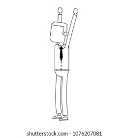 Happy businessman with hands up on black and white colors