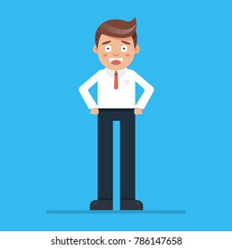 Happy businessman with hands on waist gesture isolated on blue background vector illustration.