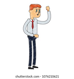 Happy businessman with hands up scribble