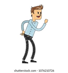 Happy businessman with hands up scribble