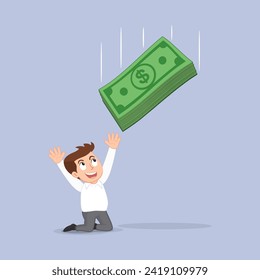  Happy businessman have a big money. Lucky man. Big money. Flat, Vector, Illustration, Cartoon, EPS10. 