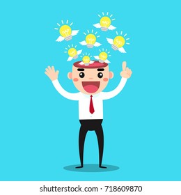 Happy businessman have an idea.Business concept vector illustration.