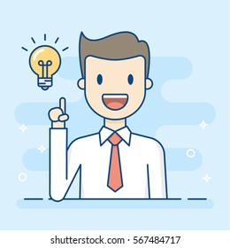 Happy Businessman Having A Good Idea. Business Concept Illustration.