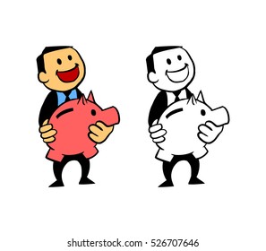 Happy Businessman Hold Piggy Bank
