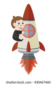 happy businessman hold rocket cartoon vector