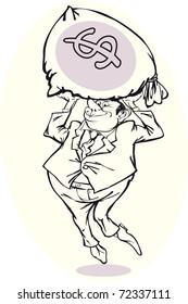 happy businessman holding a bag of money.