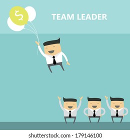 Happy businessman holding balloons and fly. Business success concept. vector illustration