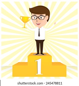 Happy Businessman holding the cup in front vector illustration