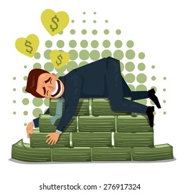 happy businessman hug money, vector