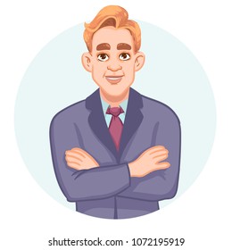 Happy businessman isolated - handsome man standing with crossed arms