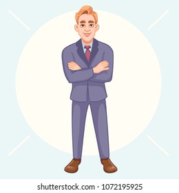 Happy businessman isolated - handsome man standing with crossed arms
