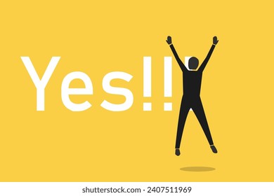 Happy businessman jump high feel because of success yes agreement or get a job