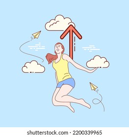 happy businessman jumping on the job success. Hand drawn style vector illustrations.