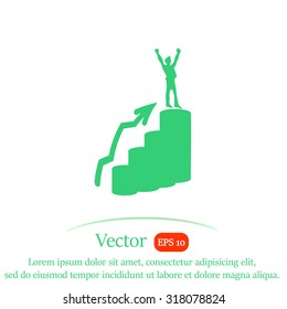 Happy businessman jumping on the stairs of growth