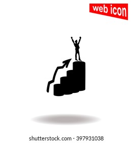 Happy businessman jumping on the stairs of growth