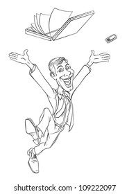 Happy businessman jumping. Sketch on white background