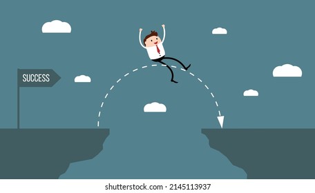 Happy Businessman Leap of Faith to Success